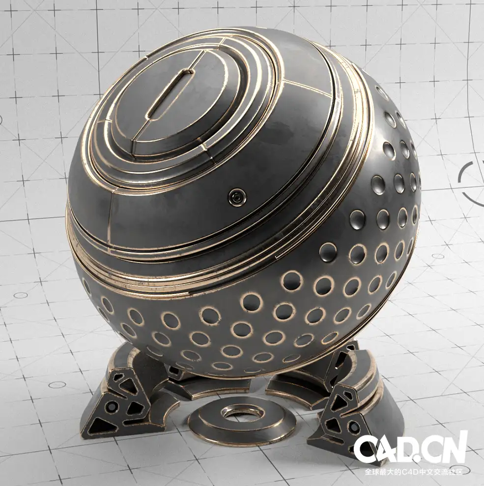 C4D Redshift边缘磨损的金属球模型 Redshift Shader Ball Scene