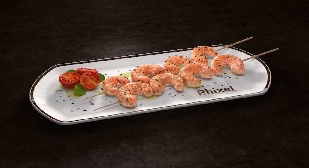 C4D烤虾串 寿司虾盘西红柿C4D模型 C4D 3D Model Sushi Shrimp Plate with Tomatoes