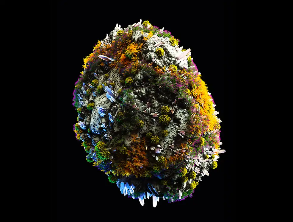 C4D实用工程第568季：长满植被晶体的科幻岩石C4D工程 C4D Project[Cinema4D - Octane]