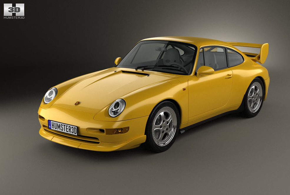 跑车 黄色保时捷汽车3D模型 Hum3D – Porsche 911 Carrera RS Clubsport (993) 1995