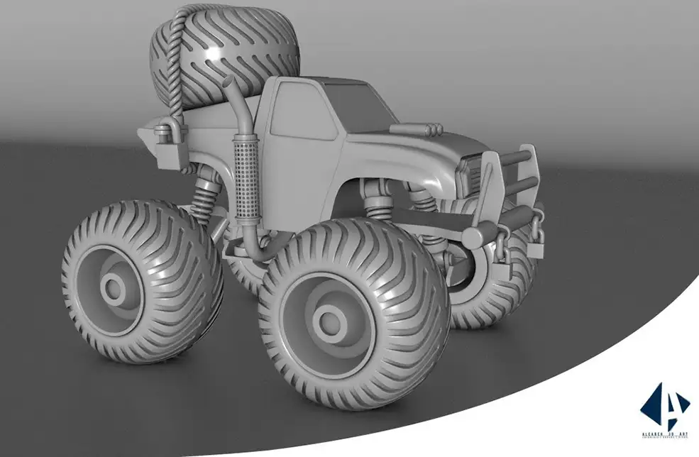 C4D儿童玩具越野车建模视频教程 Modelagem Monster Cartoon Car Cinema 4D Tutorial