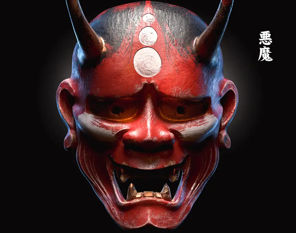 日本面具 恶魔面具C4D模型 japanese mask