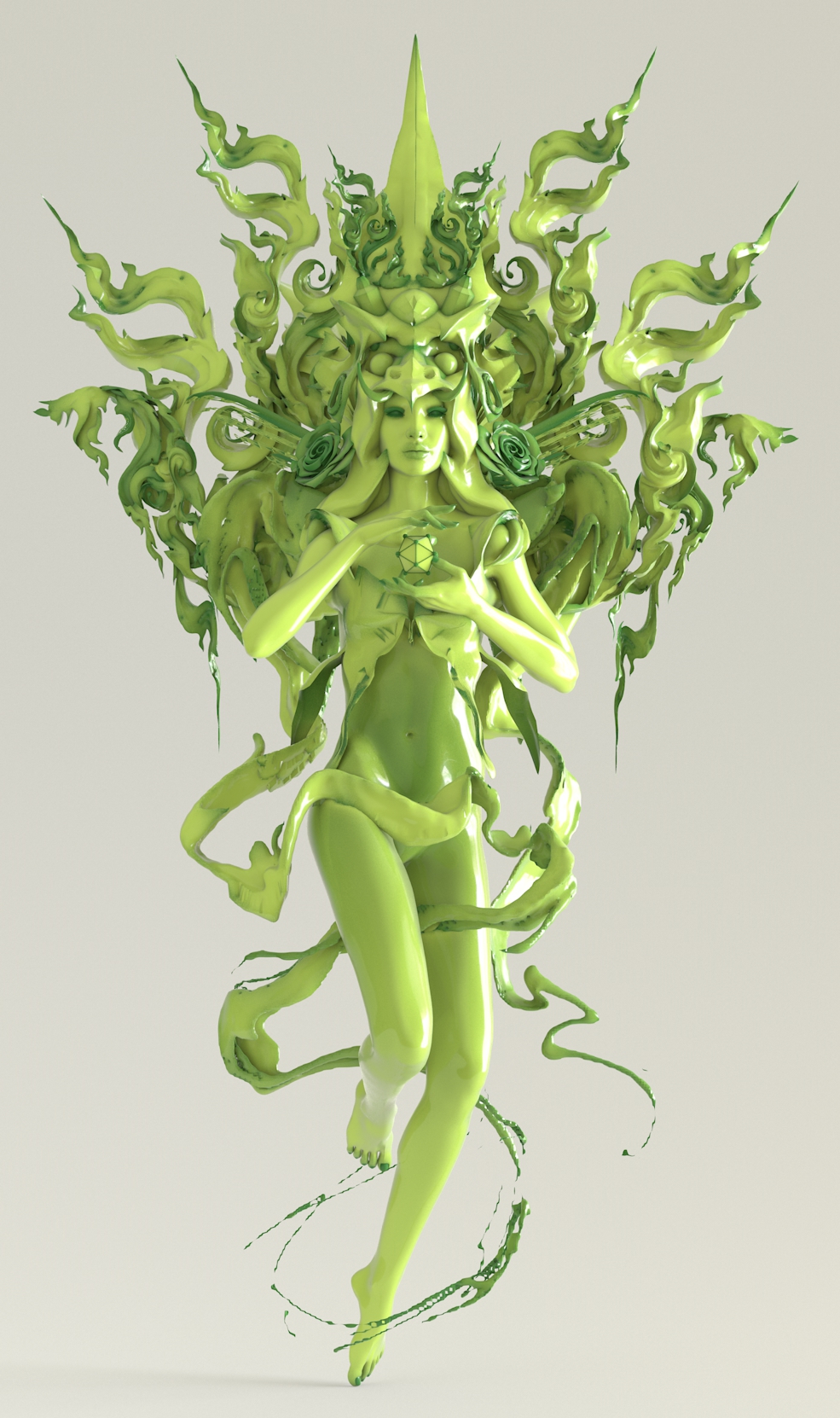 身上缠绕绸带的女性创意C4D模型 Cerulean