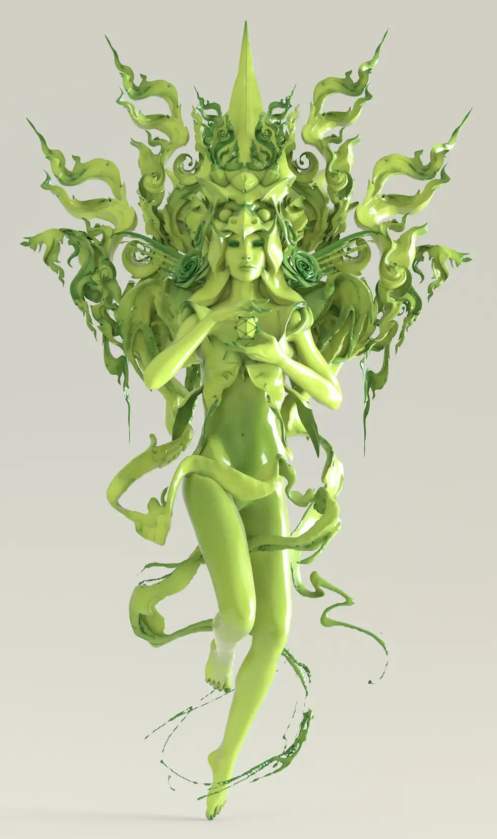 身上缠绕绸带的女性创意C4D模型 Cerulean