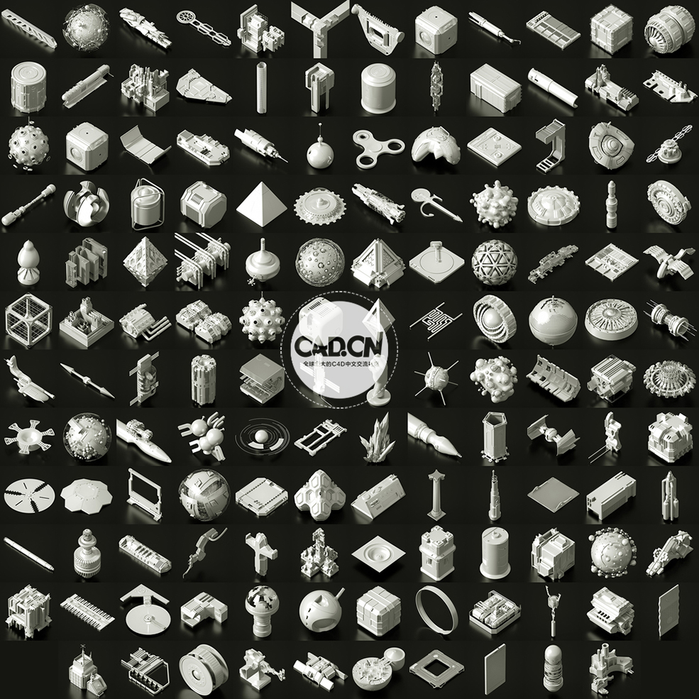 281个科幻造型零件模型合集（.obj）Asset Pack
