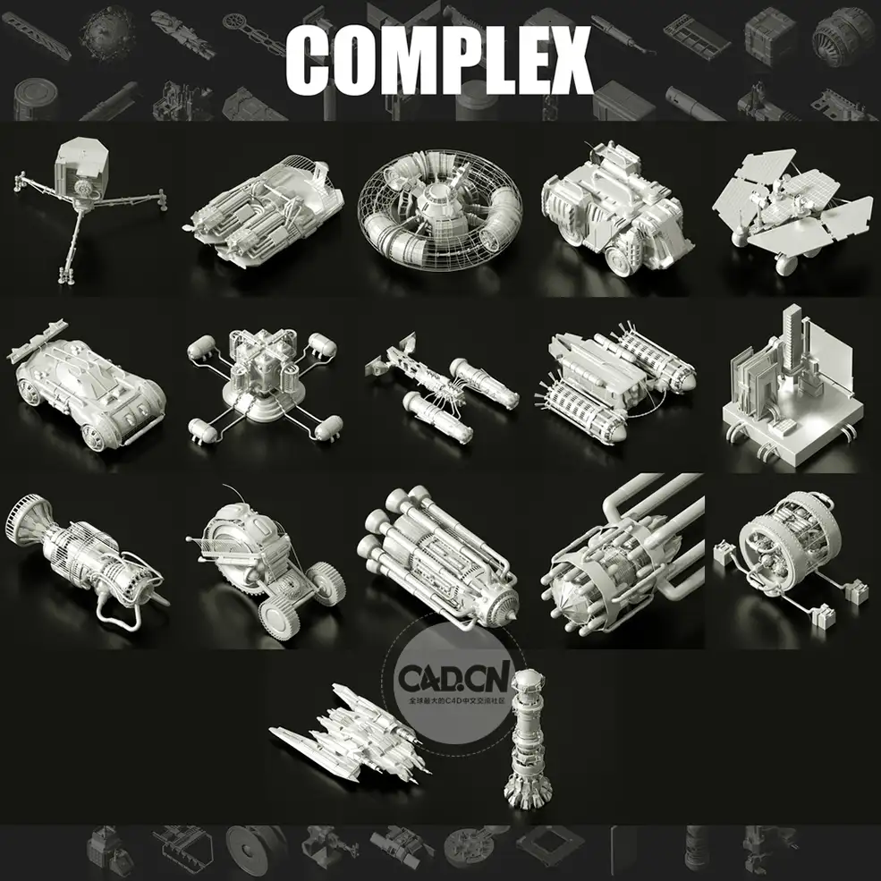281个科幻造型零件模型合集（.obj）Asset Pack - C4D之家 - complex.jpg