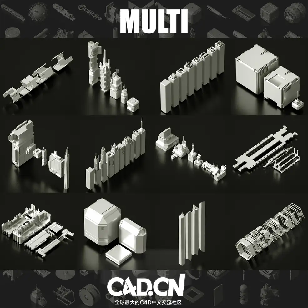 281个科幻造型零件模型合集（.obj）Asset Pack - C4D之家 - 3.jpg