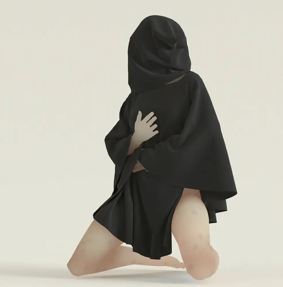跪着蒙头的女性服装模特C4D模型 Godiva