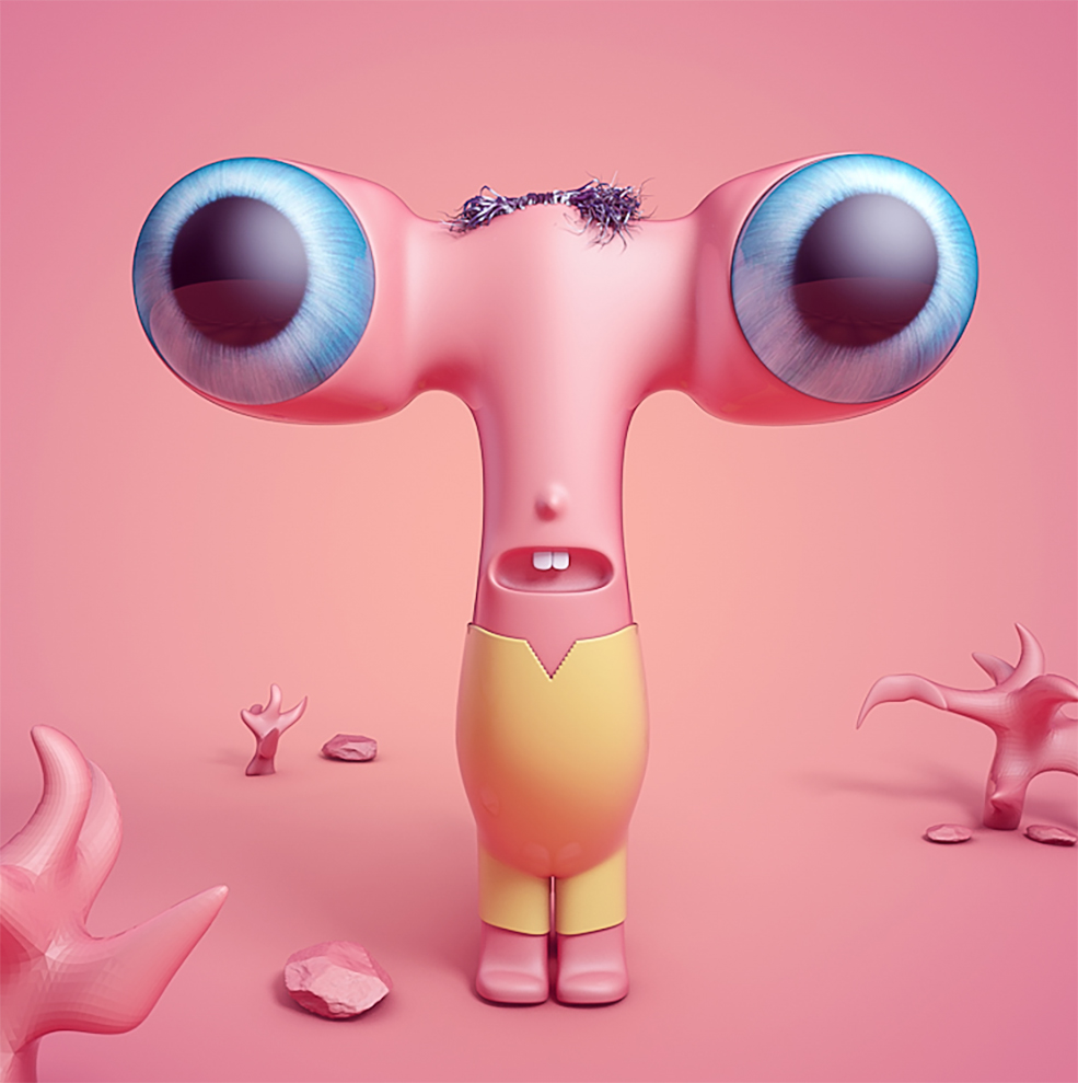 C4D大眼的可爱萌宠小龙角色形象模型 （S387-小黑 原创作品）