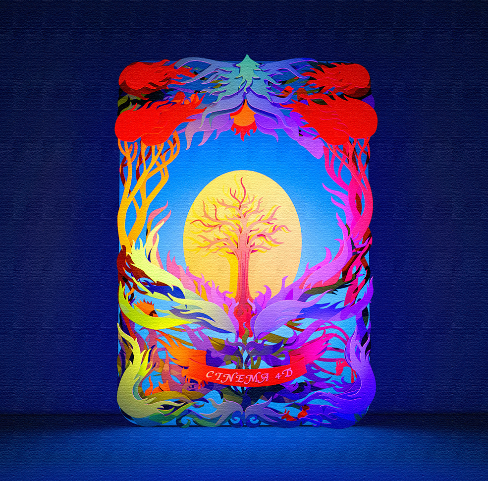 C4D抽象剪纸景观模型工程（S387-小黑 原创作品）