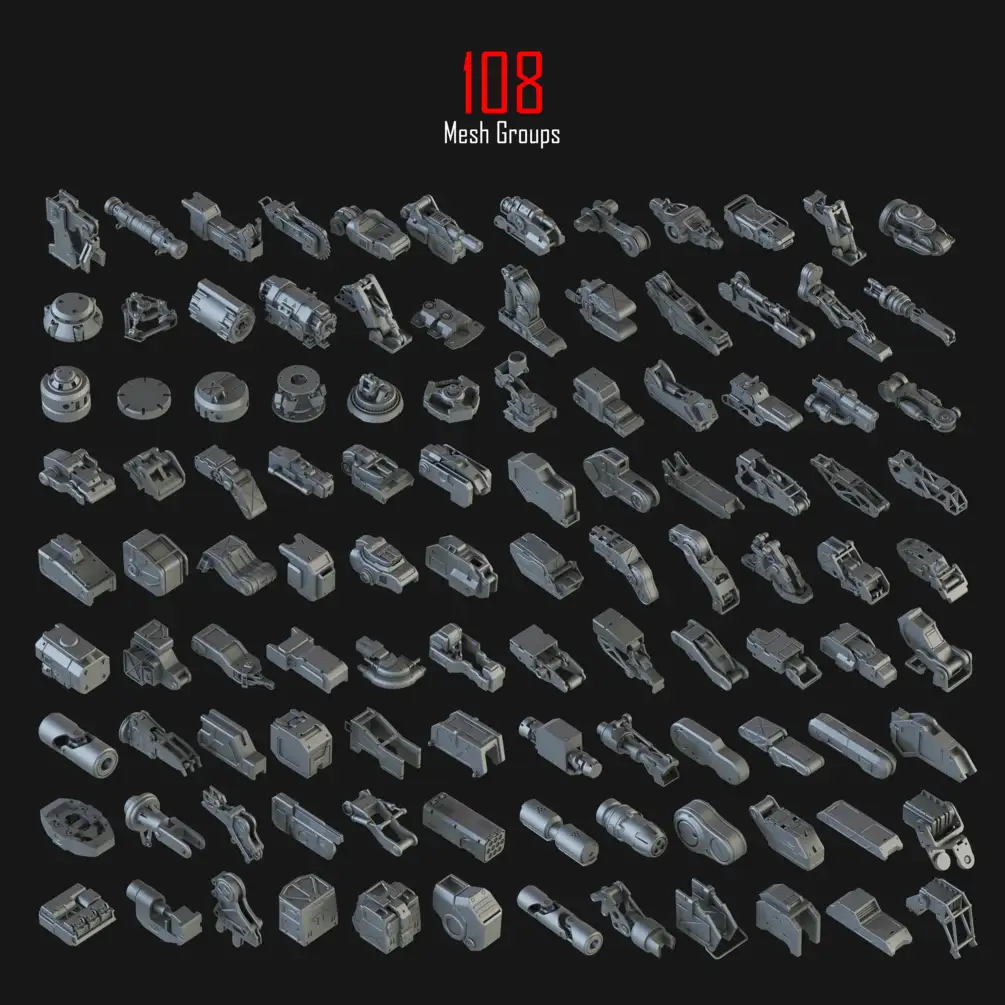 500多个硬表面机甲零件3D模型 Hard Surface Kitbash Pack 01 - C4D之家 - Preview_201.png