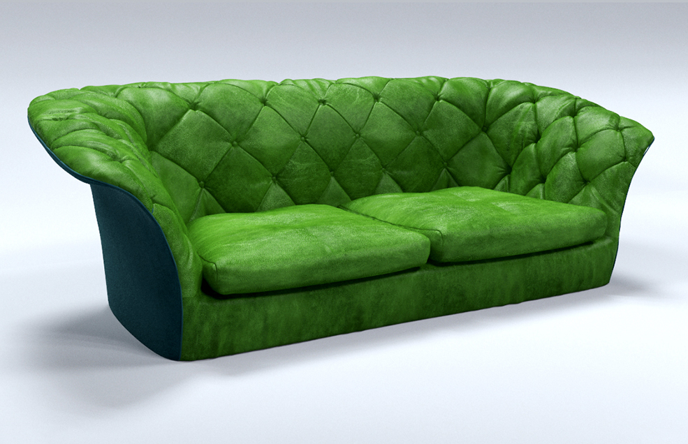 绿色真皮沙发C4D模型 Bohemian sofa
