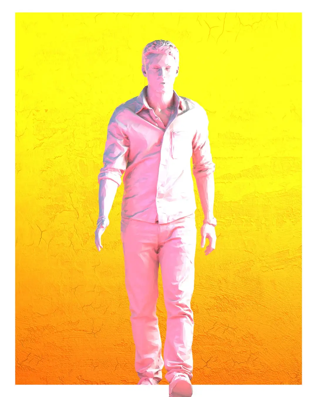 C4D从画面中走出来的低面男性人物雕塑创意工程 STEPOUT