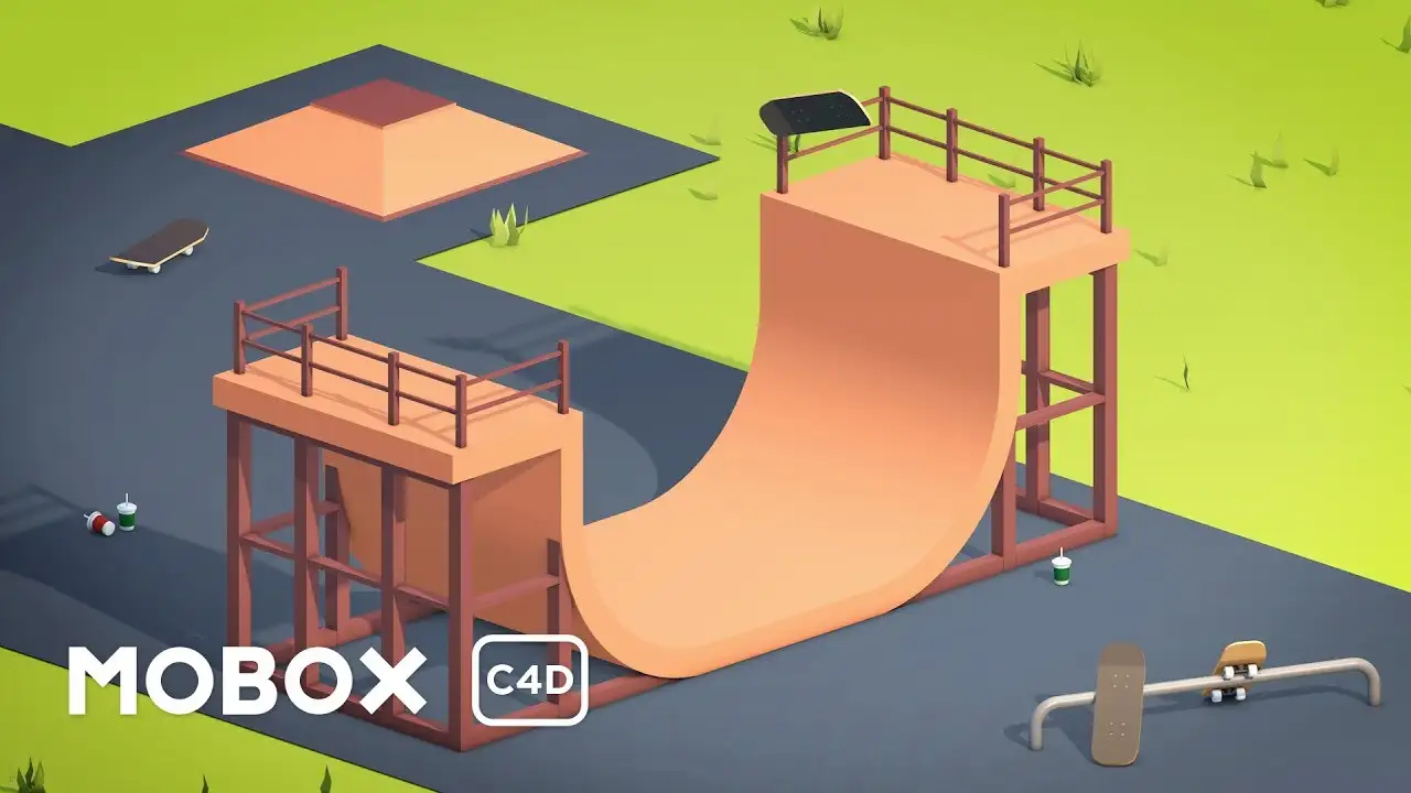 滑板斜坡C4D建模动画教程 Cinema 4D – Skate Park Modeling and Animation Tutorial