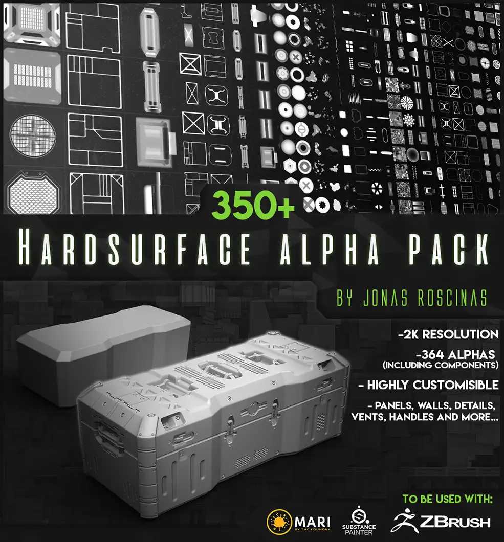 350多个科技感硬面深度置换贴图素材 ArtStation Marketplace Hardsurface Alpha Pack - C4D之家 - jonas-roscinas-1-final-poster-v2.jpg