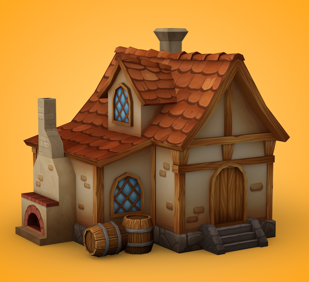 低面卡通小木屋C4D模型 Baker house