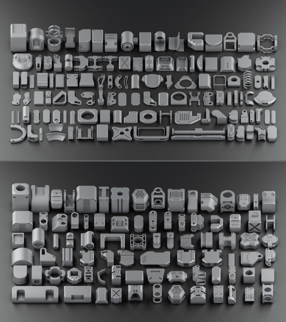 150个硬表面机械零件3D模型 Hard Surface Kitbash Volume 1 Over 150 Unique Meshes