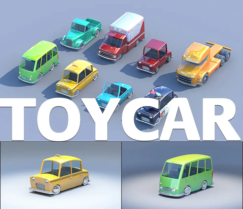 8个玩具汽车3D模型 Cubebrush – Toycar Pack