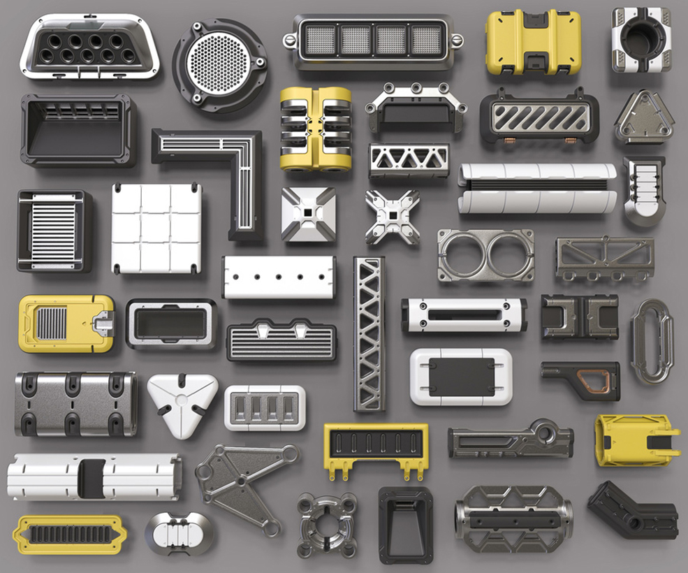 380多个零件硬面3D模型 Gumroad – Hard Surface Kitbash Library 2 - C4D之家 - 0.jpg