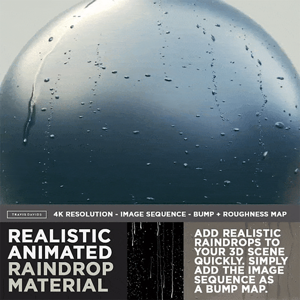 逼真的玻璃高精度雨滴序列图素材 Realistic Animated Raindrop Material - C4D之家 - 0.jpg
