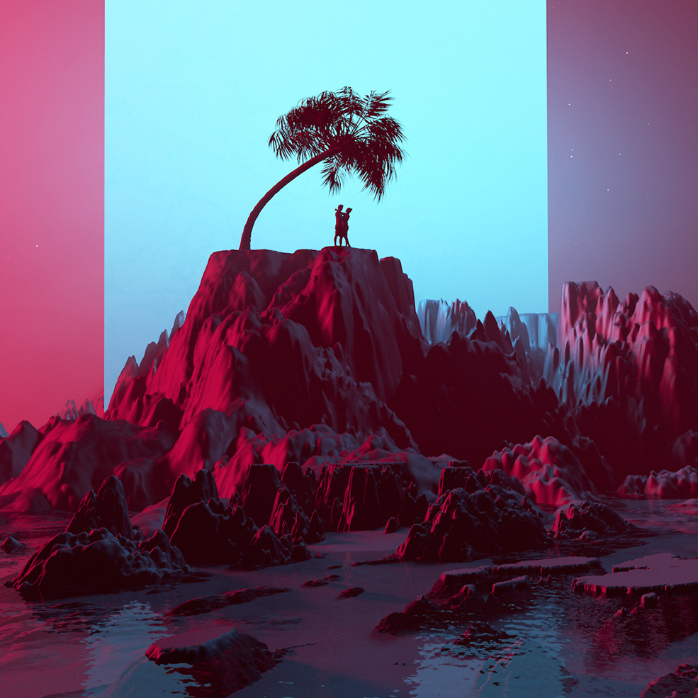 C4D海岛椰子树下的恋人创意工程 PURPLE CYANIDE LOVE SUICIDE