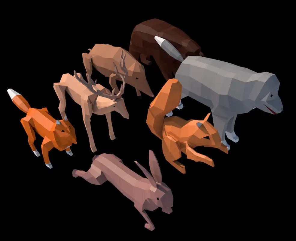7个低面多边形动物模型 ANIMALS PACK LowPoly