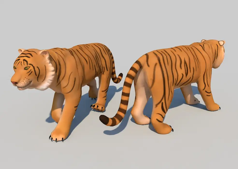 C4D低面卡通绑定老虎模型 Tiger