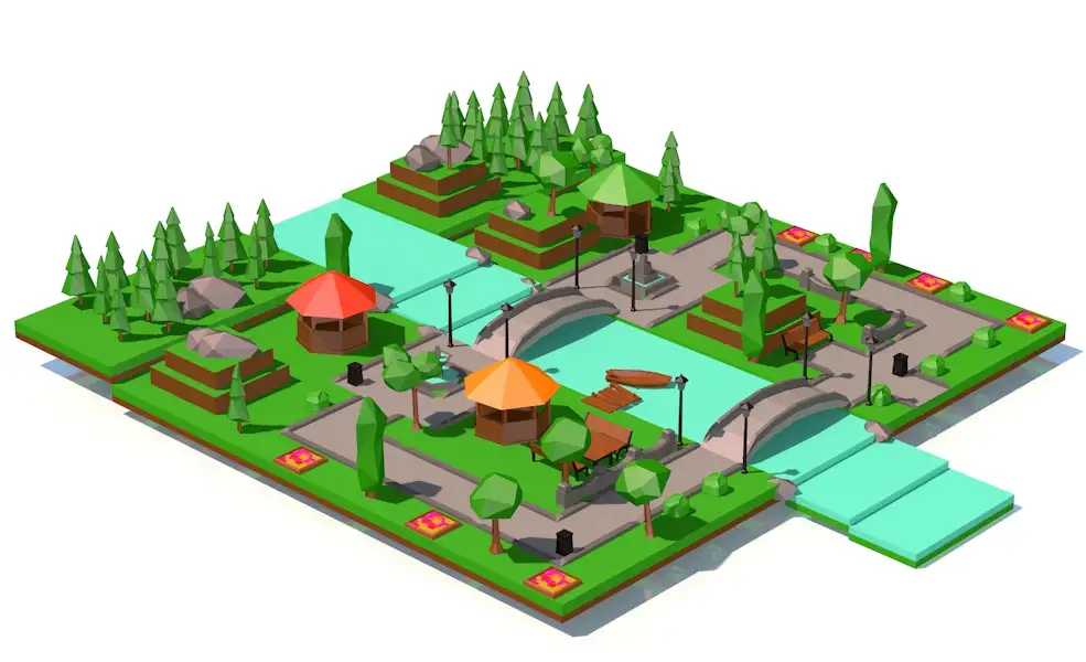 低面多边形卡通公园C4D模型 Park