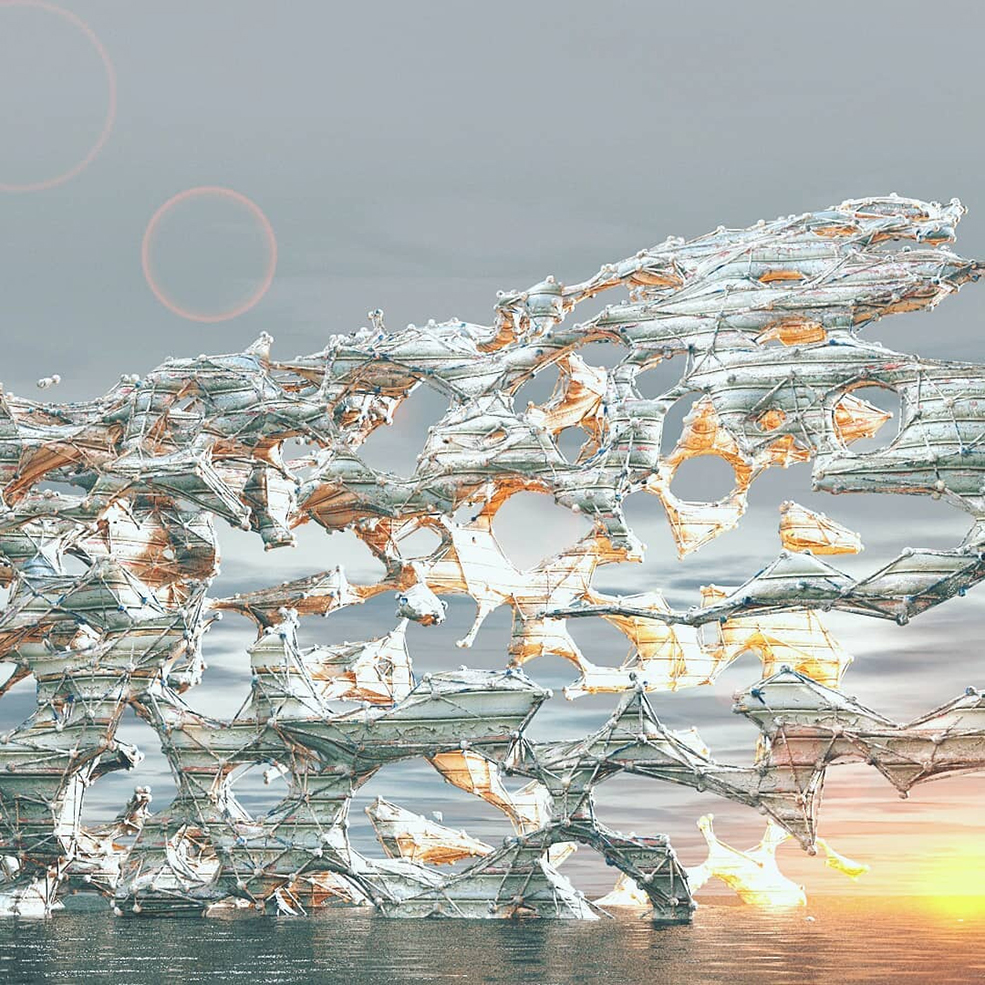 C4D海面上腐蚀的科幻网格创意工程 COBWEB CONSTRUCT