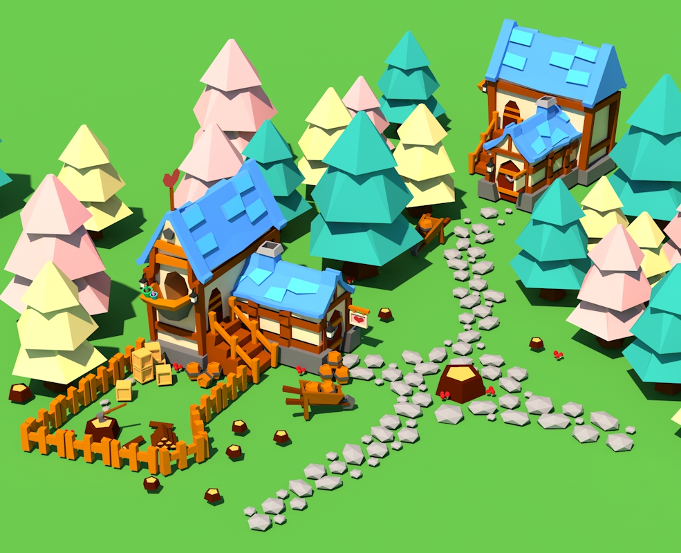 低面多边形卡通房子 树林中的小木屋C4D模型 Low poly Simple House - C4D之家 - LowpolySimpleHouse.jpg