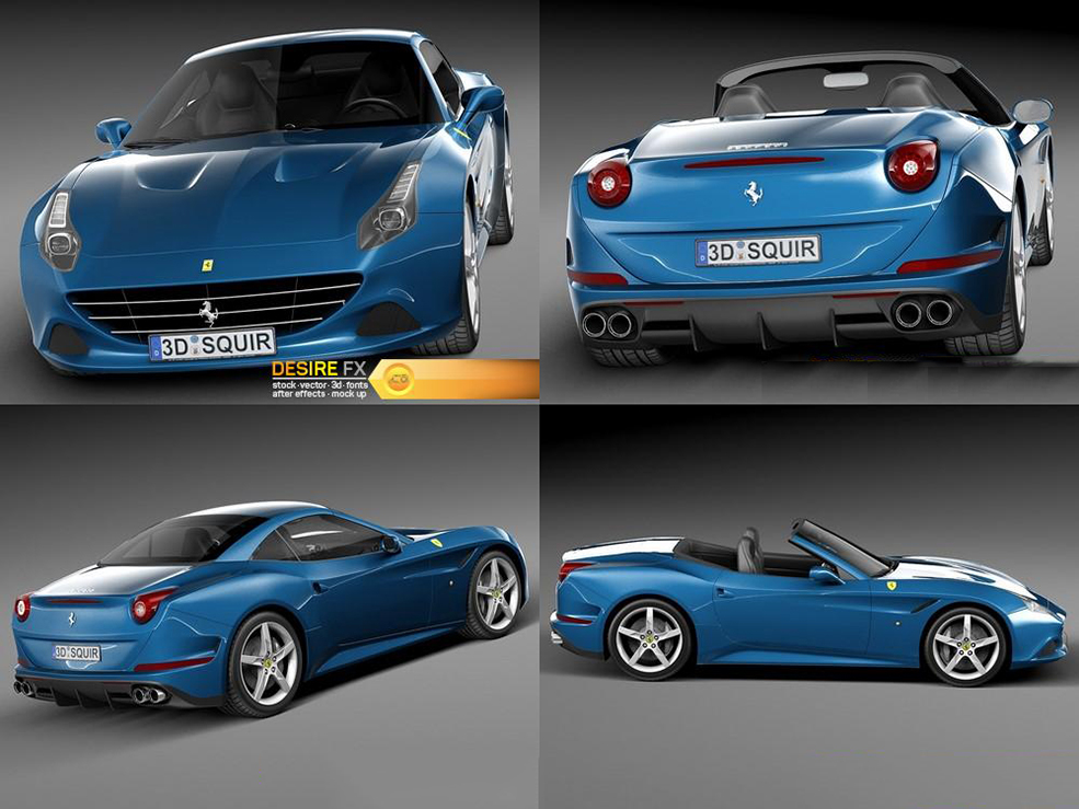 法拉利 California T 2015款蓝色跑车C4D模型 Ferrari California T 2015