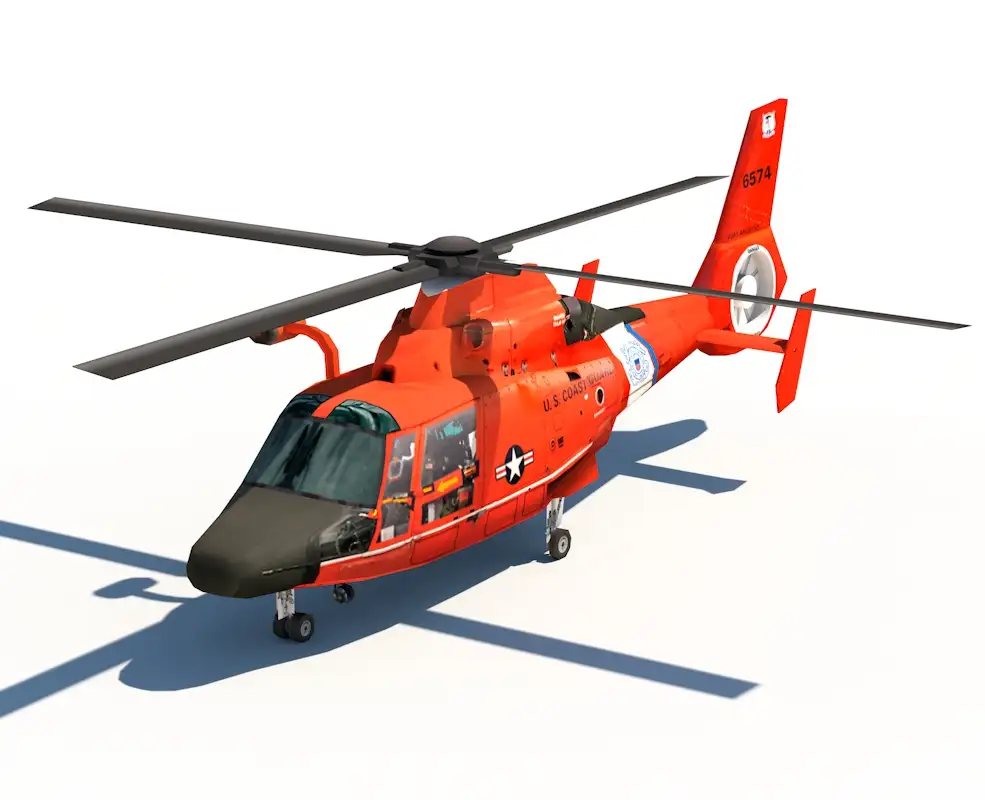 C4D低面直升机模型 HH 65C Dauphin USCG Hul2XHi GearDN