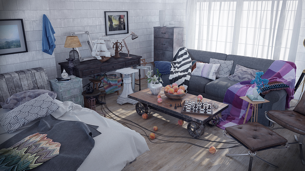 C4D VRAY室内渲染可视化实用进阶案例教程 Industrial style room