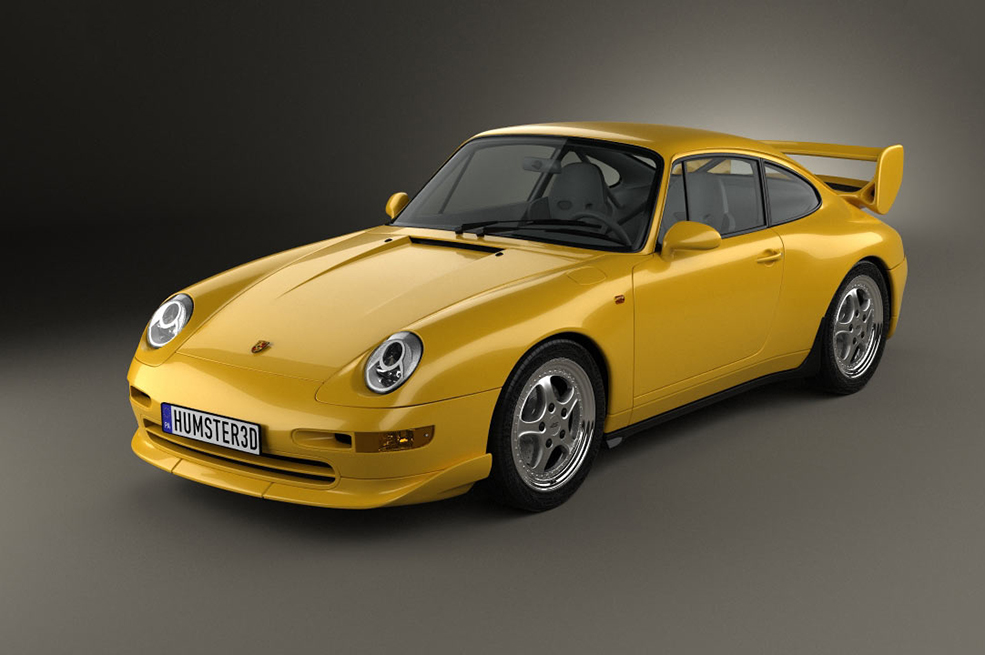 黄色保时捷911跑车C4D模型 Porsche 911 Carrera Clubsport 1995 3D Model