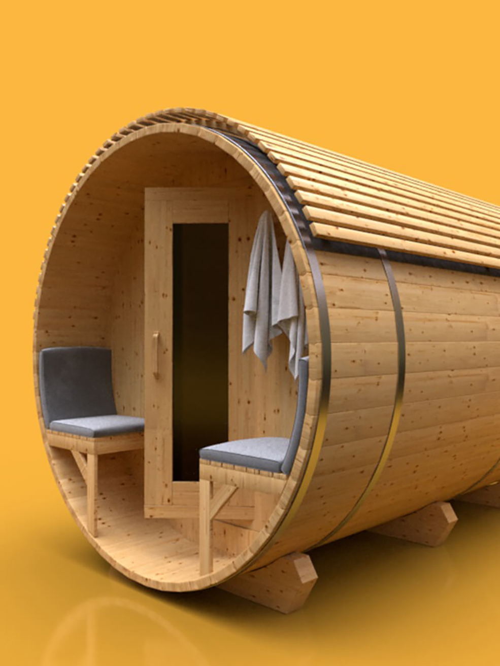 圆形木桶式桑拿浴房C4D模型 Cinema 4D 3D Model Sauna Arnold Render