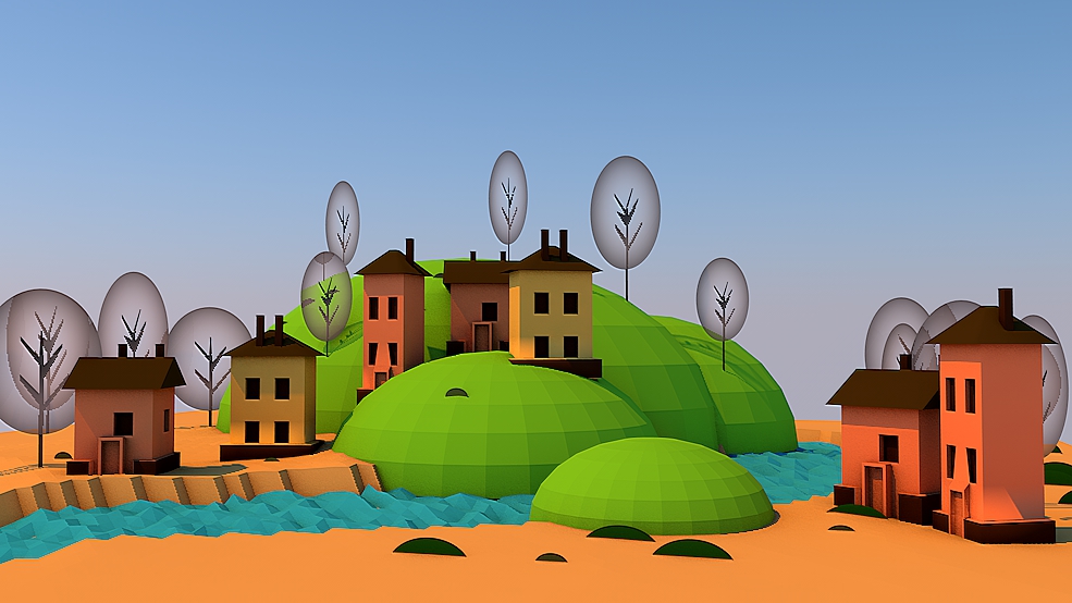 C4D低面卡通村庄工程模型 Village