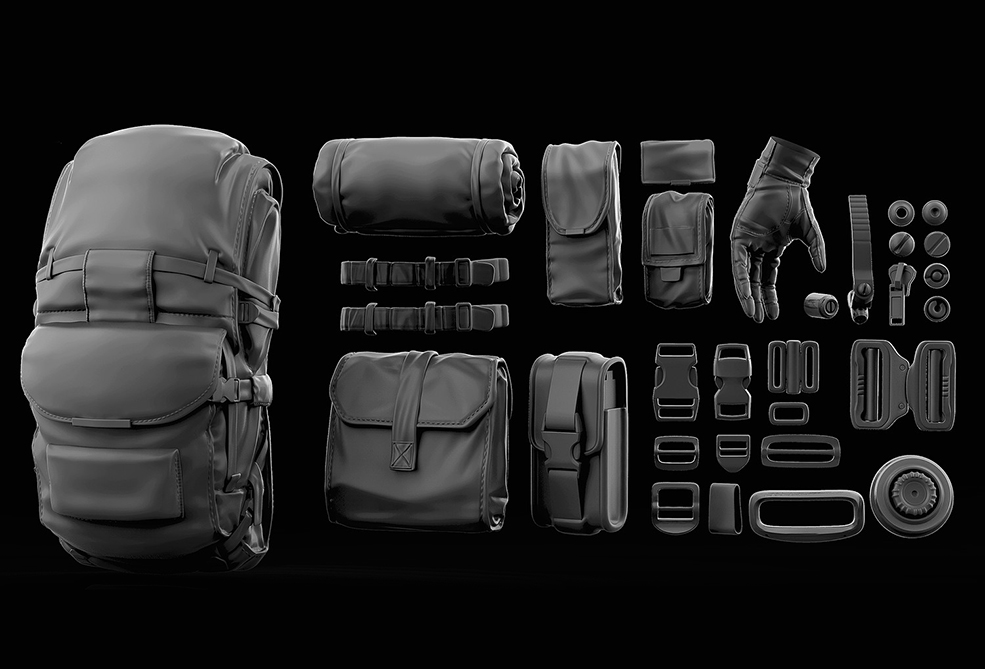 士兵背包装备3D模型 Cubebrush – Unloading Soldiers Bashkit