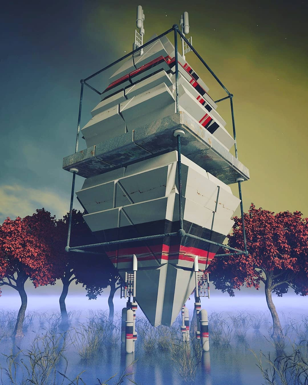 C4D外星水潭中的科幻建筑创意工程 EXTRA-T HI