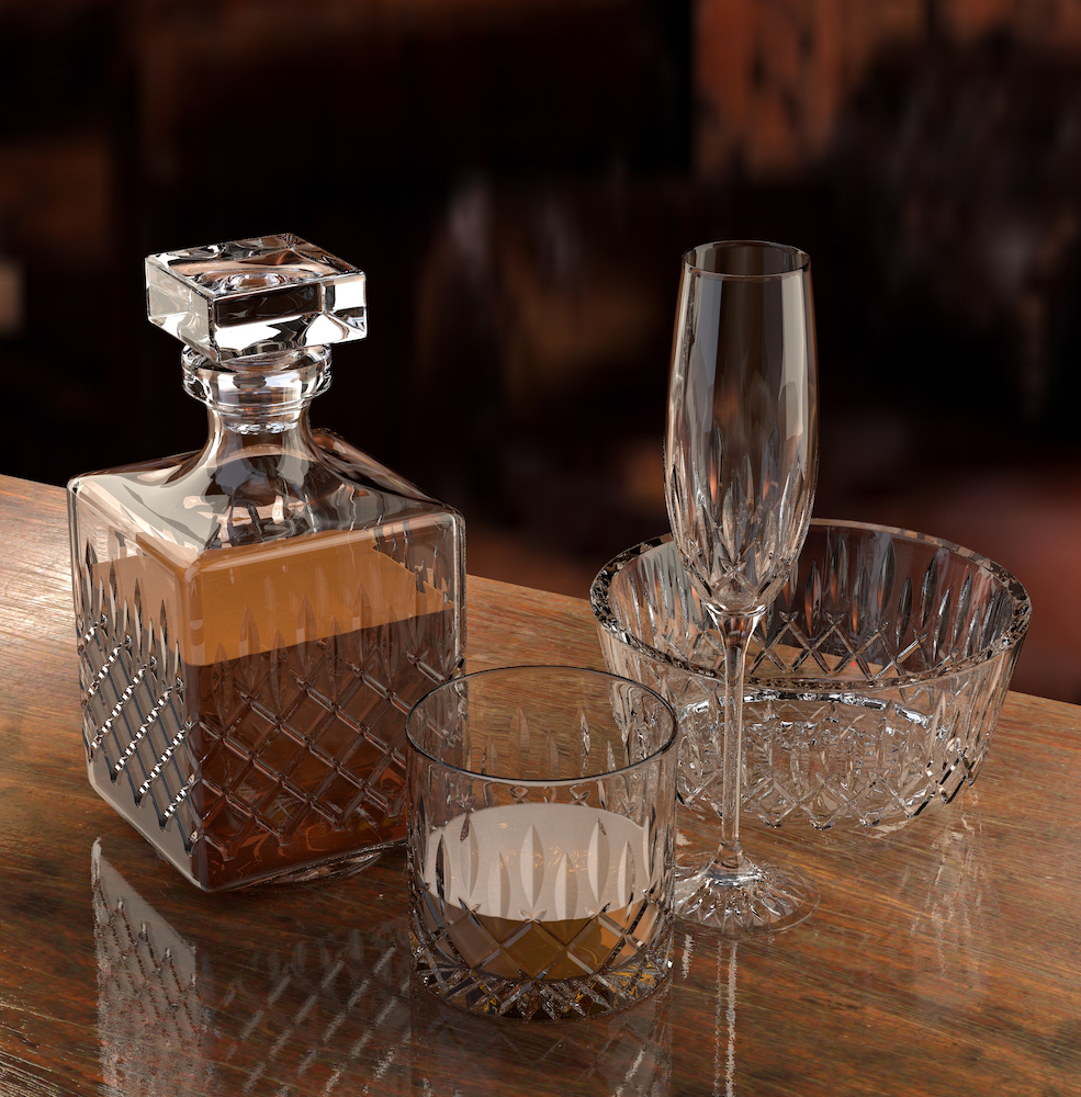 C4D威士忌 玻璃器皿模型 CRYSTAL WHISKEY SET