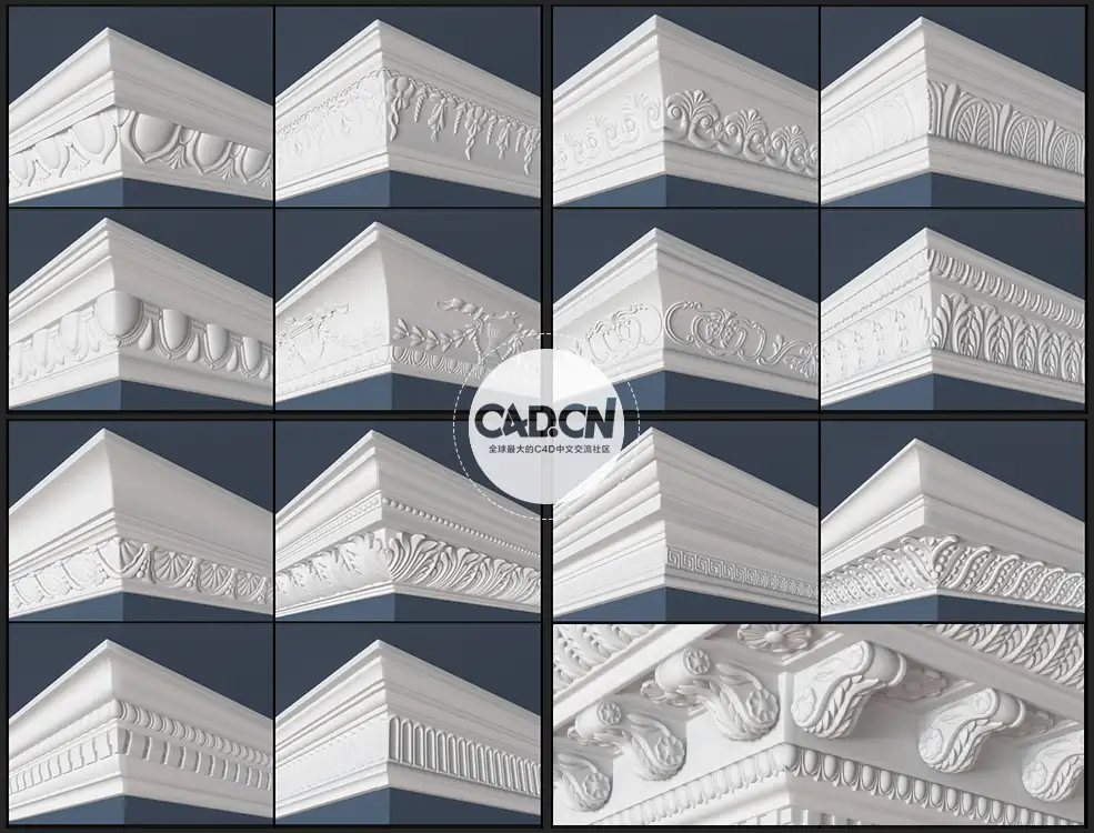 30个室内吊顶装修欧式石膏线模型合集 Crown Molding Collection - C4D之家 - 未命名-21.14.25-2.jpg