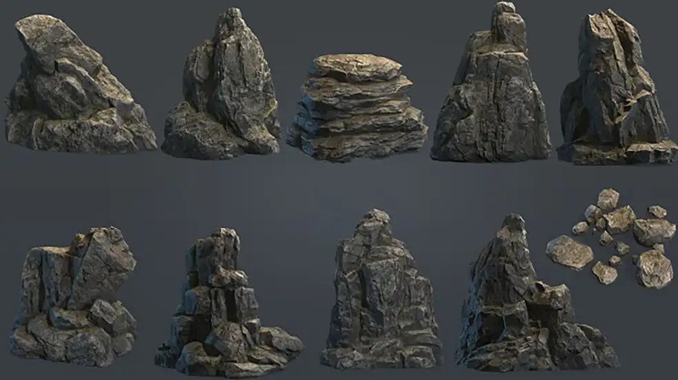 10个景观山石3D模型合集 Cubebrush – Boulders Collection PBR