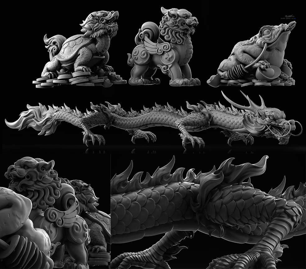 中国古代建筑人物服饰龙狮蛤蟆游戏3D模型(OBJ/ZBP/ZTL格式)