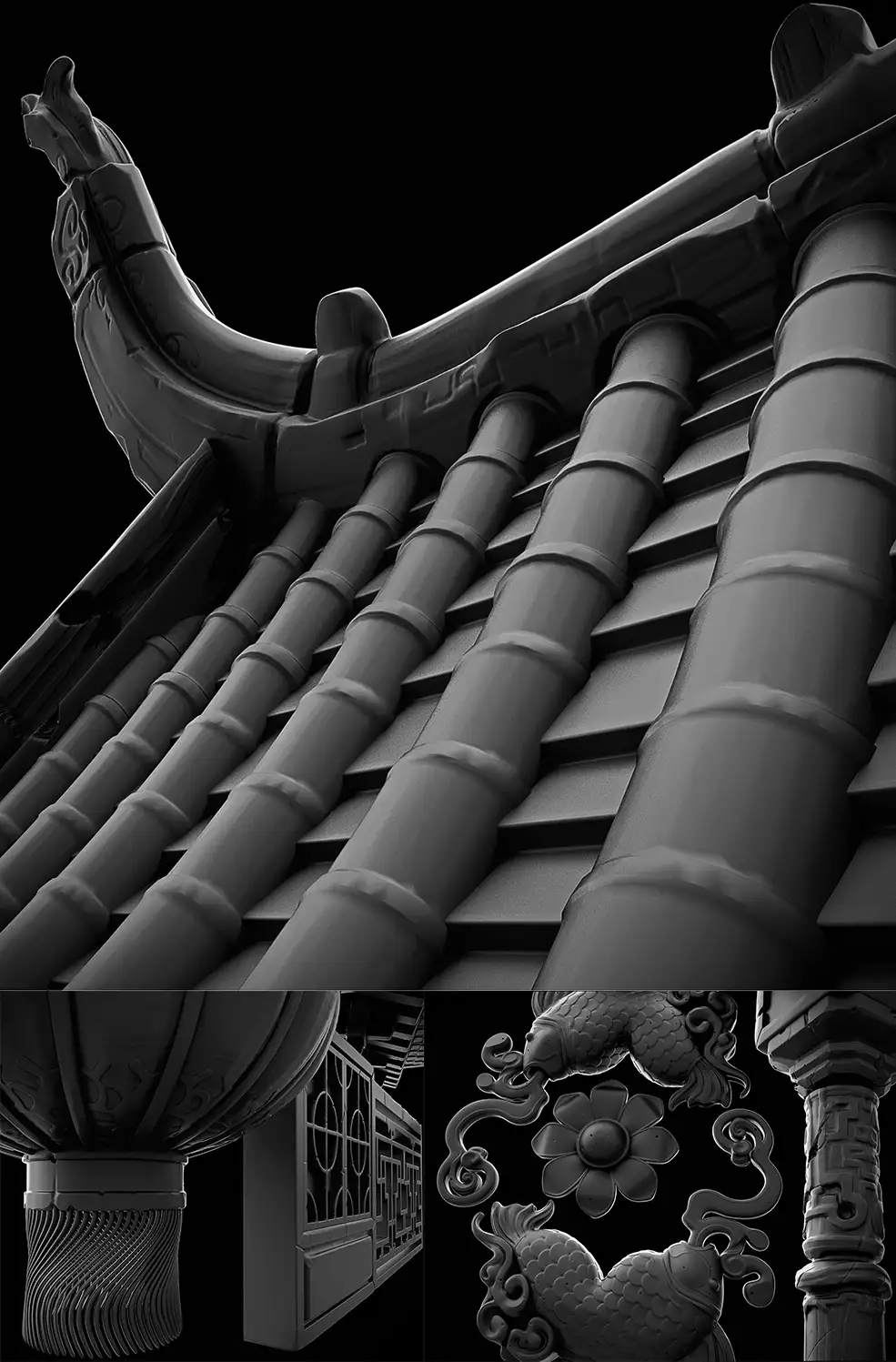 中国古代建筑人物服饰龙狮蛤蟆游戏3D模型(OBJ/ZBP/ZTL格式) - C4D之家 - china_props_kit_roof.jpg