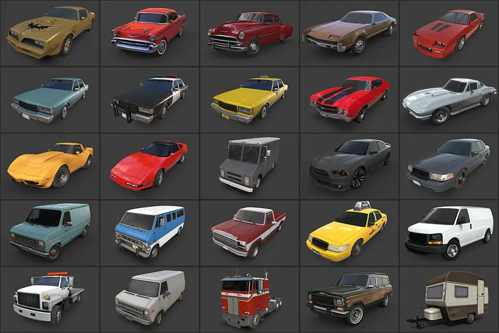 25辆美国老款低多边形汽车模型 Cubebrush – American Cars Ultimate Collection