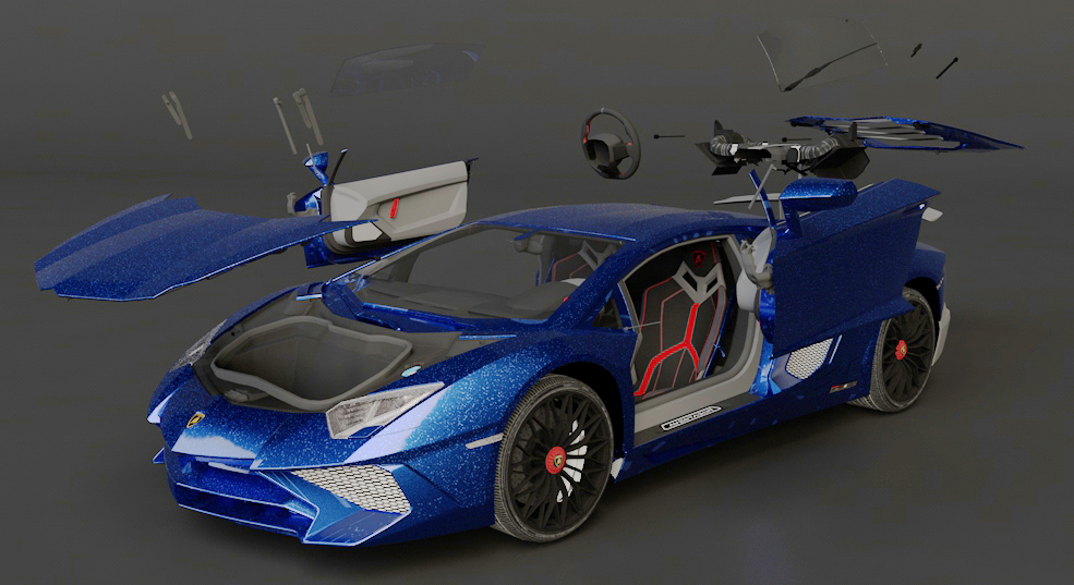 拆解的法拉利跑车C4D模型 Lamborghini Aventador LP 750-4 SuperVeloce 3D Model