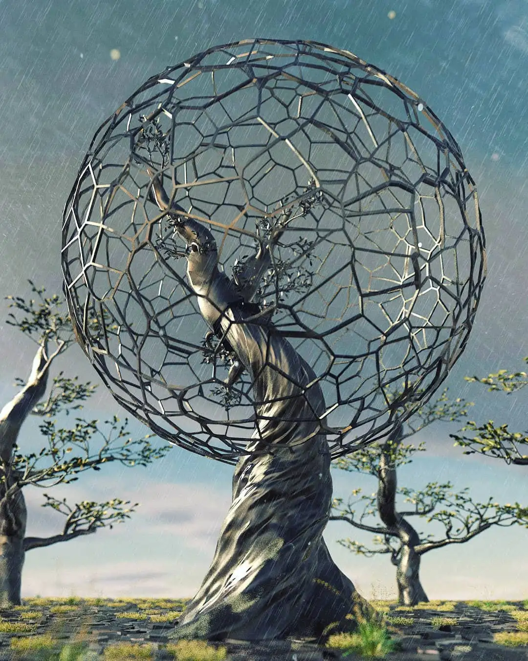 C4D枯树网格圆球科幻场景工程 PERTUSA PARADOPE