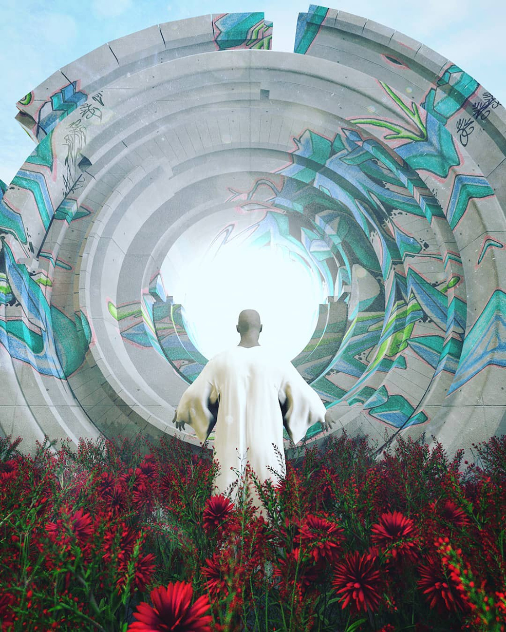 C4D站在花丛中的人白袍巫师创意工程 ALLROUND PRAYERS