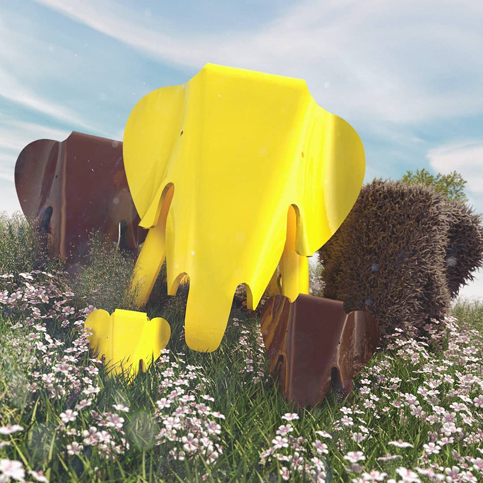 C4D花丛中的抽象艺术雕塑造型创意工程 HAPPY BIRTHDAY