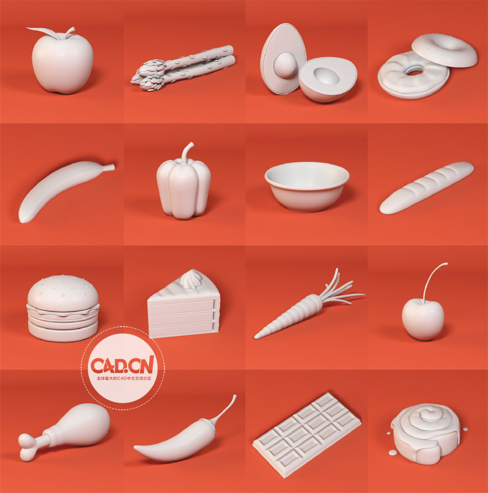 52个低面卡通食物C4D模型预设合集 food pack