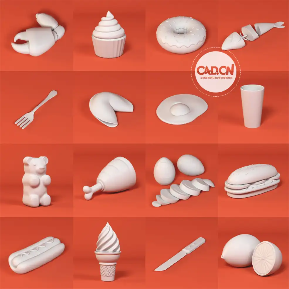 52个低面卡通食物C4D模型预设合集 food pack - C4D之家 - 未标题-2.jpg